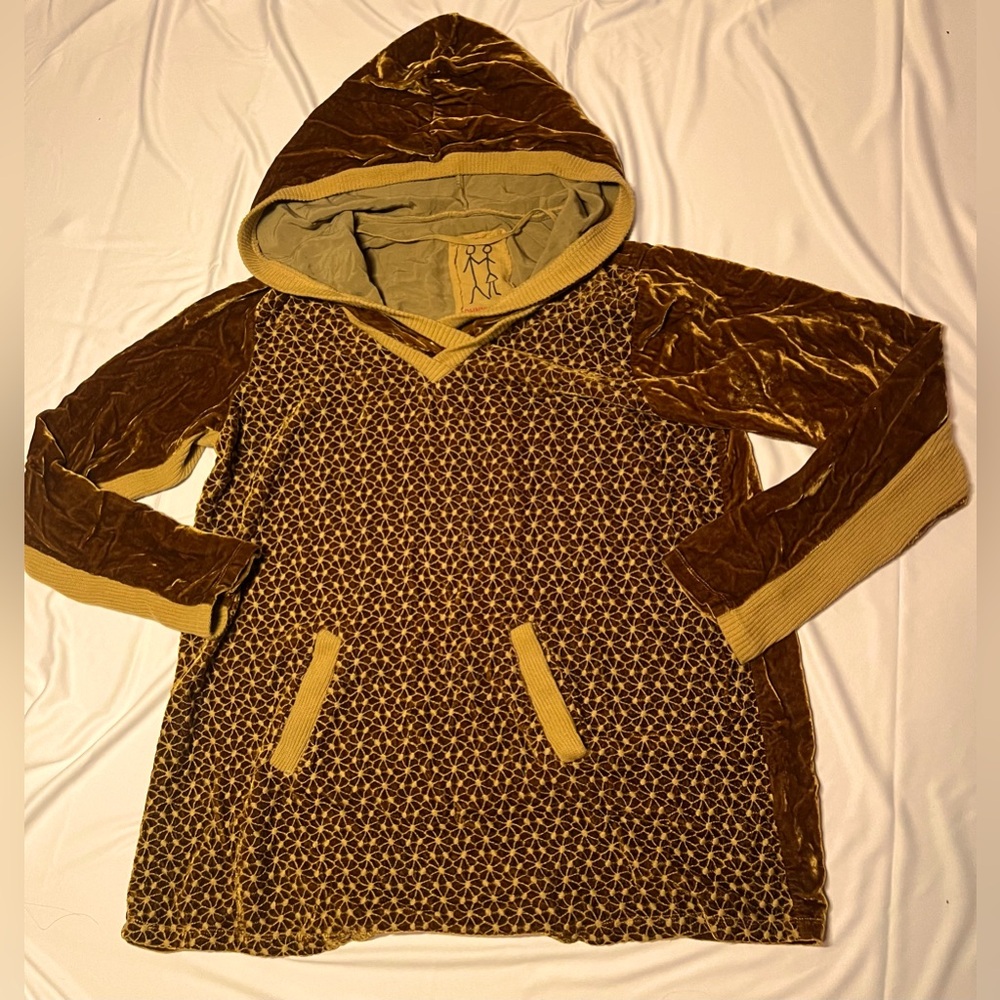 Johnny Was velvet hooded Sweater Shirt SZ. S